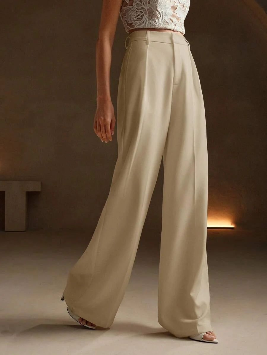Wide-Leg Pleated Trousers with Zipper
