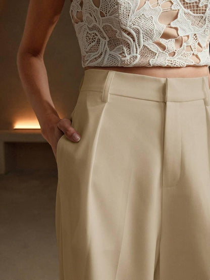 Wide-Leg Pleated Trousers with Zipper