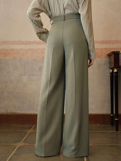 Wide-Leg Pleated Trousers with Zipper