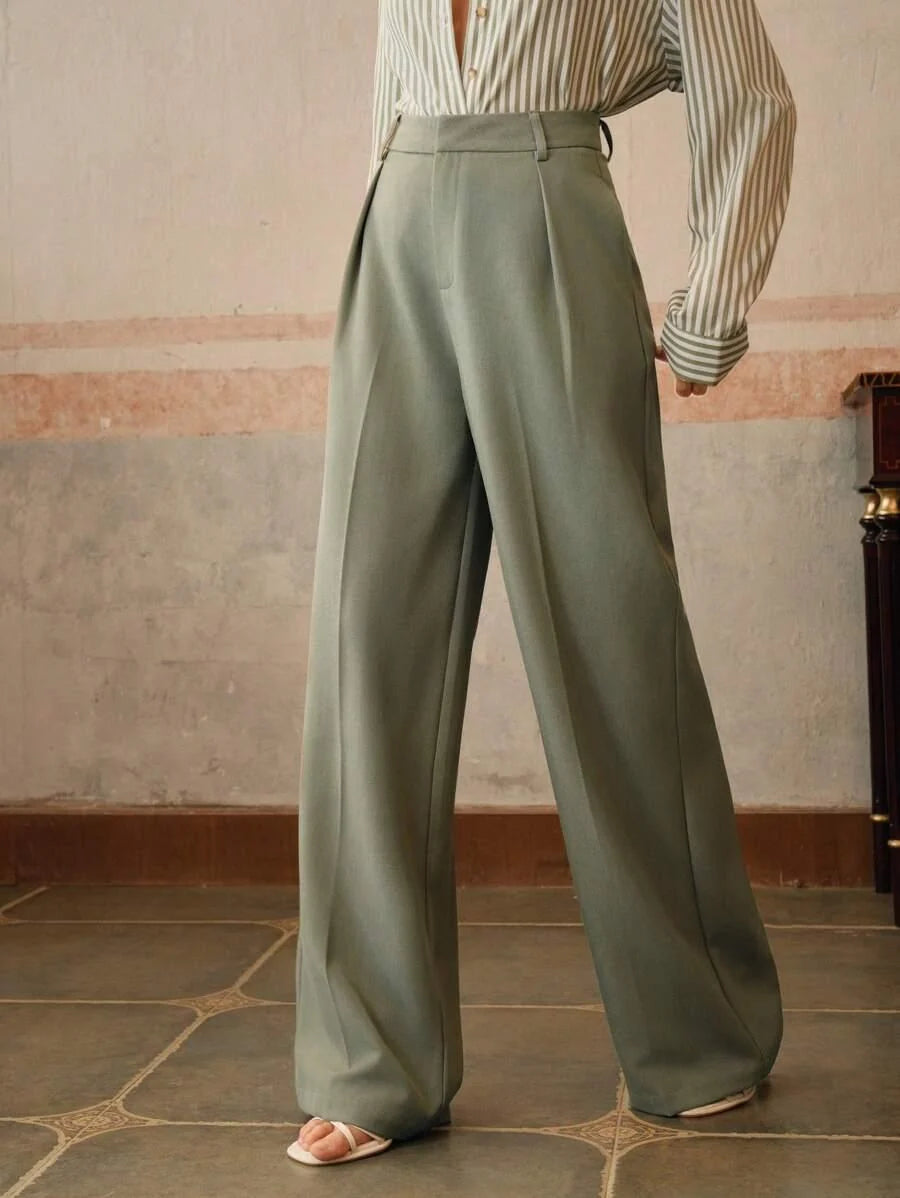 Wide-Leg Pleated Trousers with Zipper