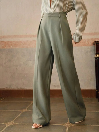 Wide-Leg Pleated Trousers with Zipper