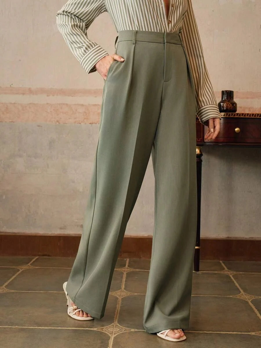 Wide-Leg Pleated Trousers with Zipper