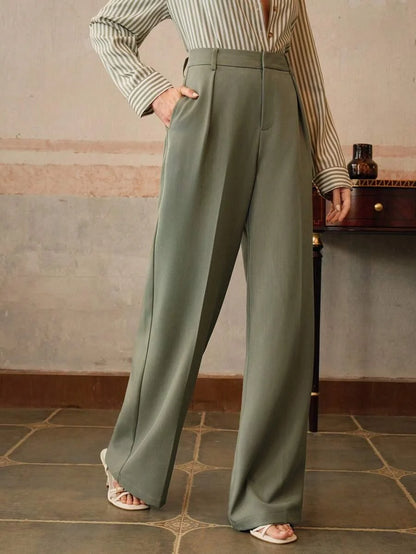 Wide-Leg Pleated Trousers with Zipper
