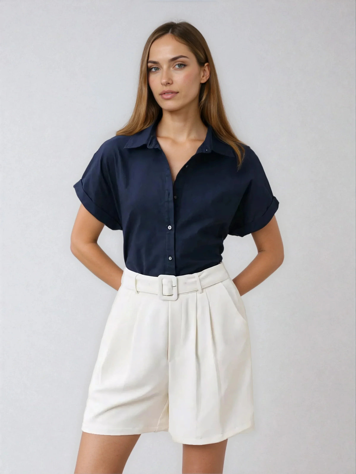 Casual Open-Collar Batwing Sleeve Shirt