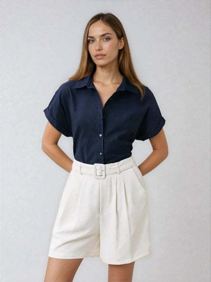 Casual Open-Collar Batwing Sleeve Shirt