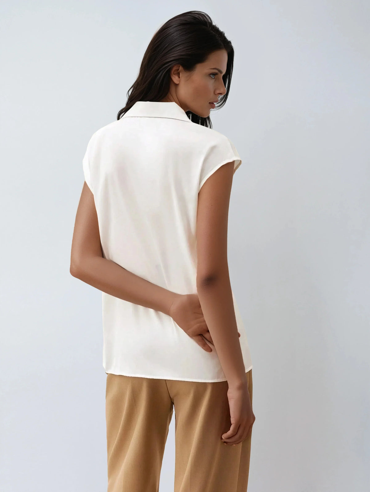 Satin Blouse with Lapel and Pockets