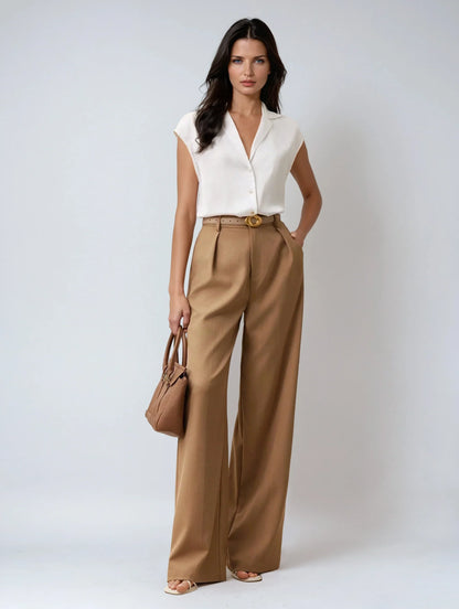 Satin Blouse with Lapel and Pockets