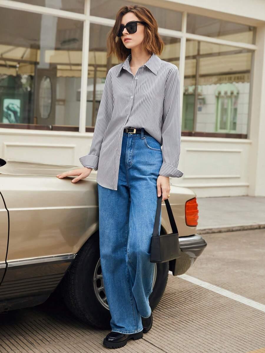 Camicia a righe a maniche lunghe con bottoni