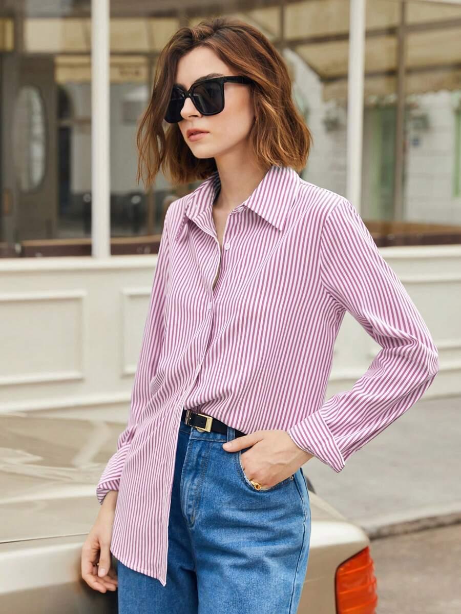 Camicia a righe a maniche lunghe con bottoni