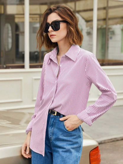 Camicia a righe a maniche lunghe con bottoni