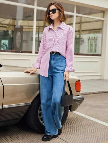 Camicia a righe a maniche lunghe con bottoni