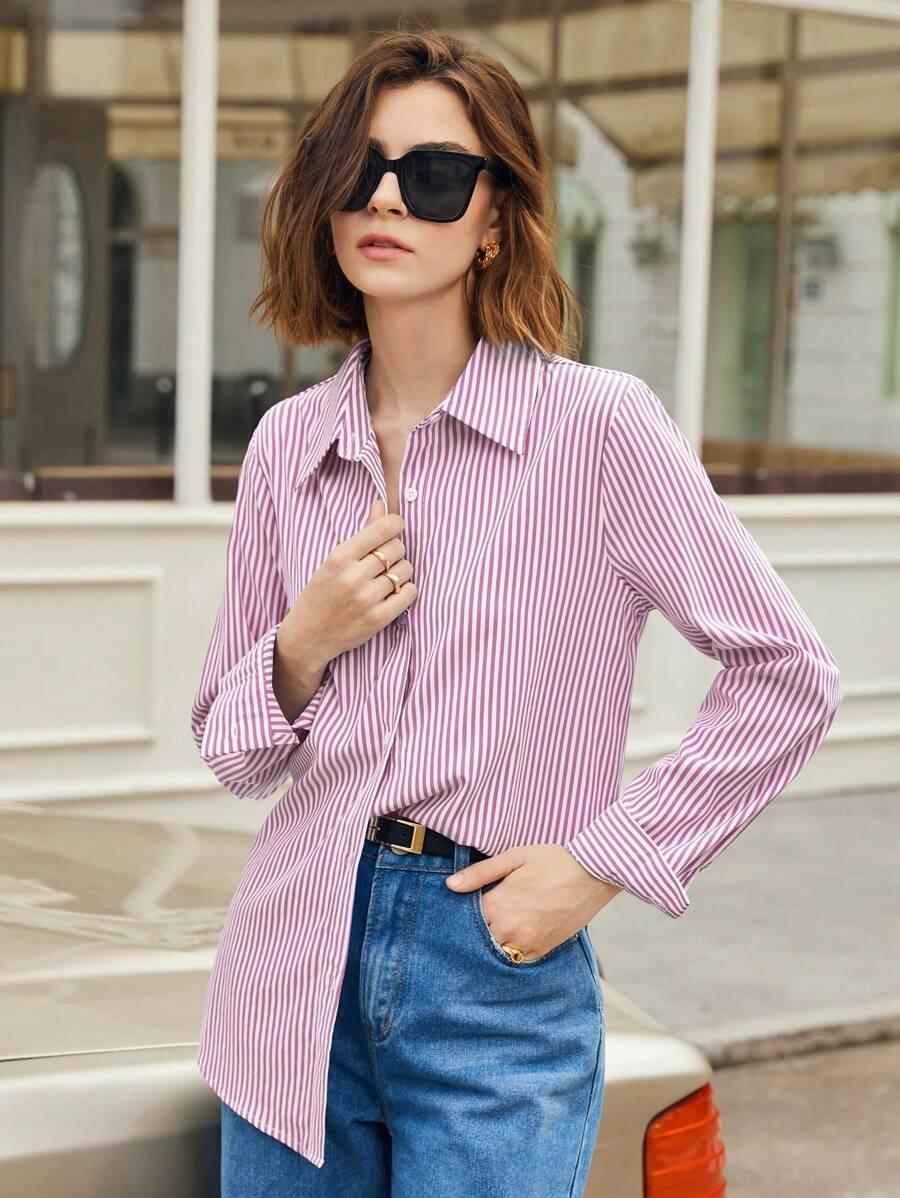Camicia a righe a maniche lunghe con bottoni