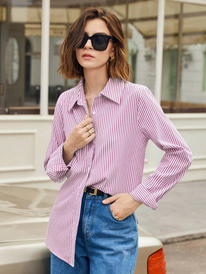 Camicia a righe a maniche lunghe con bottoni