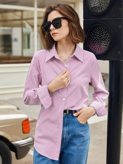 Camicia a righe a maniche lunghe con bottoni