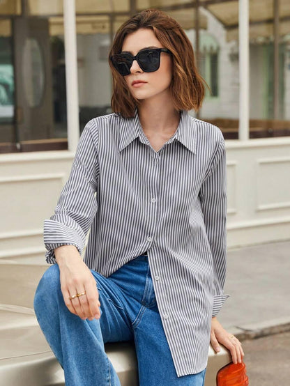 Camicia a righe a maniche lunghe con bottoni