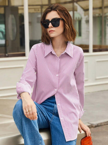 Camicia a righe a maniche lunghe con bottoni