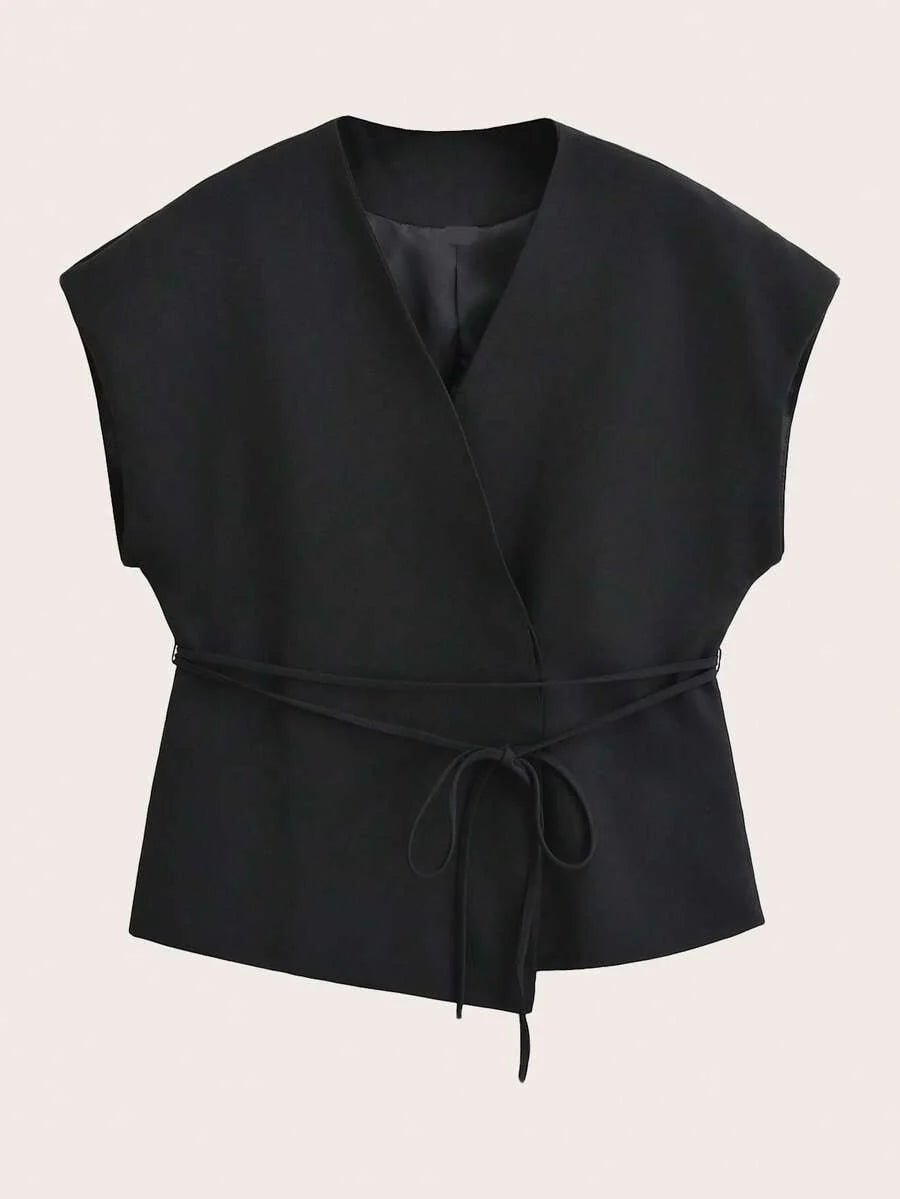 V-Neck Tie-Front Batwing Top