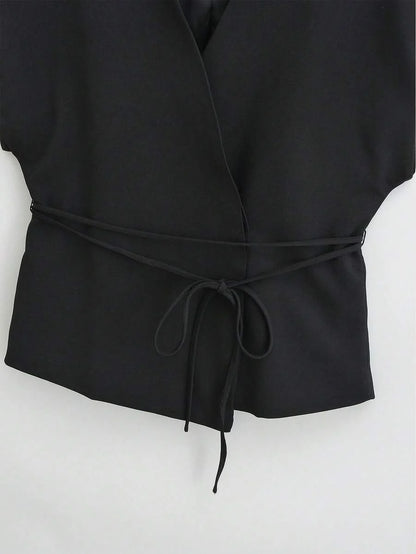 V-Neck Tie-Front Batwing Top