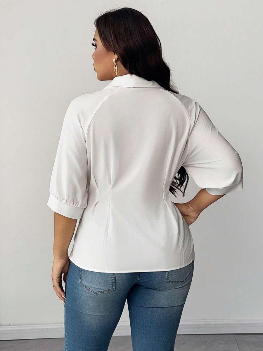 Plus Size Blouse with Gathered Neck and Waist