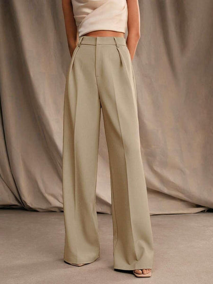 Wide-Leg Pleated Trousers with Zipper