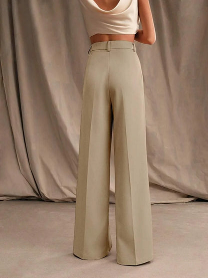 Wide-Leg Pleated Trousers with Zipper