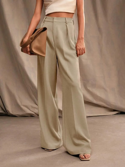 Wide-Leg Pleated Trousers with Zipper