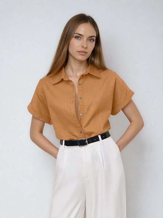 Camisa Casual con Cuello Abierto y Manga Murciélago