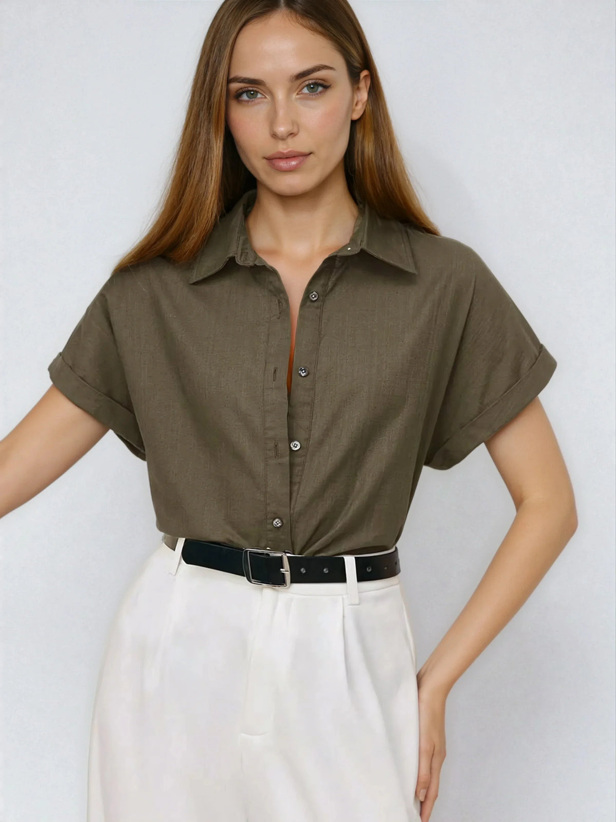 Casual Open-Collar Batwing Sleeve Shirt