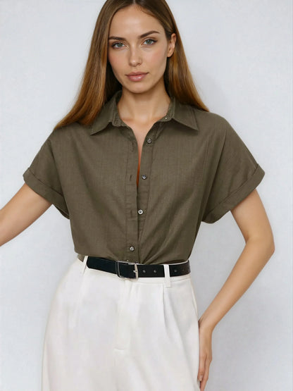 Casual Open-Collar Batwing Sleeve Shirt