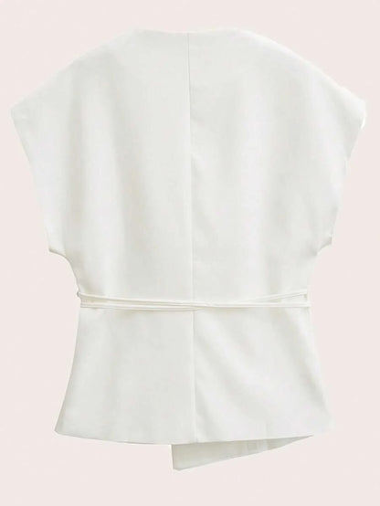 V-Neck Tie-Front Batwing Top