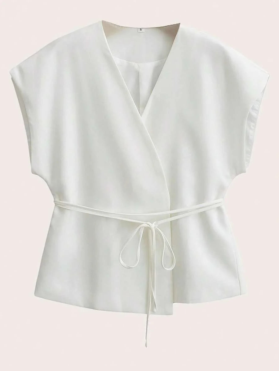 V-Neck Tie-Front Batwing Top