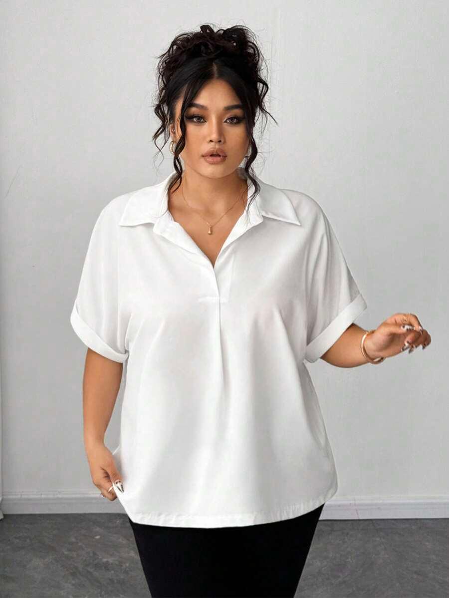 Camisa Abotonada con Manga Murciélago Talla Grande