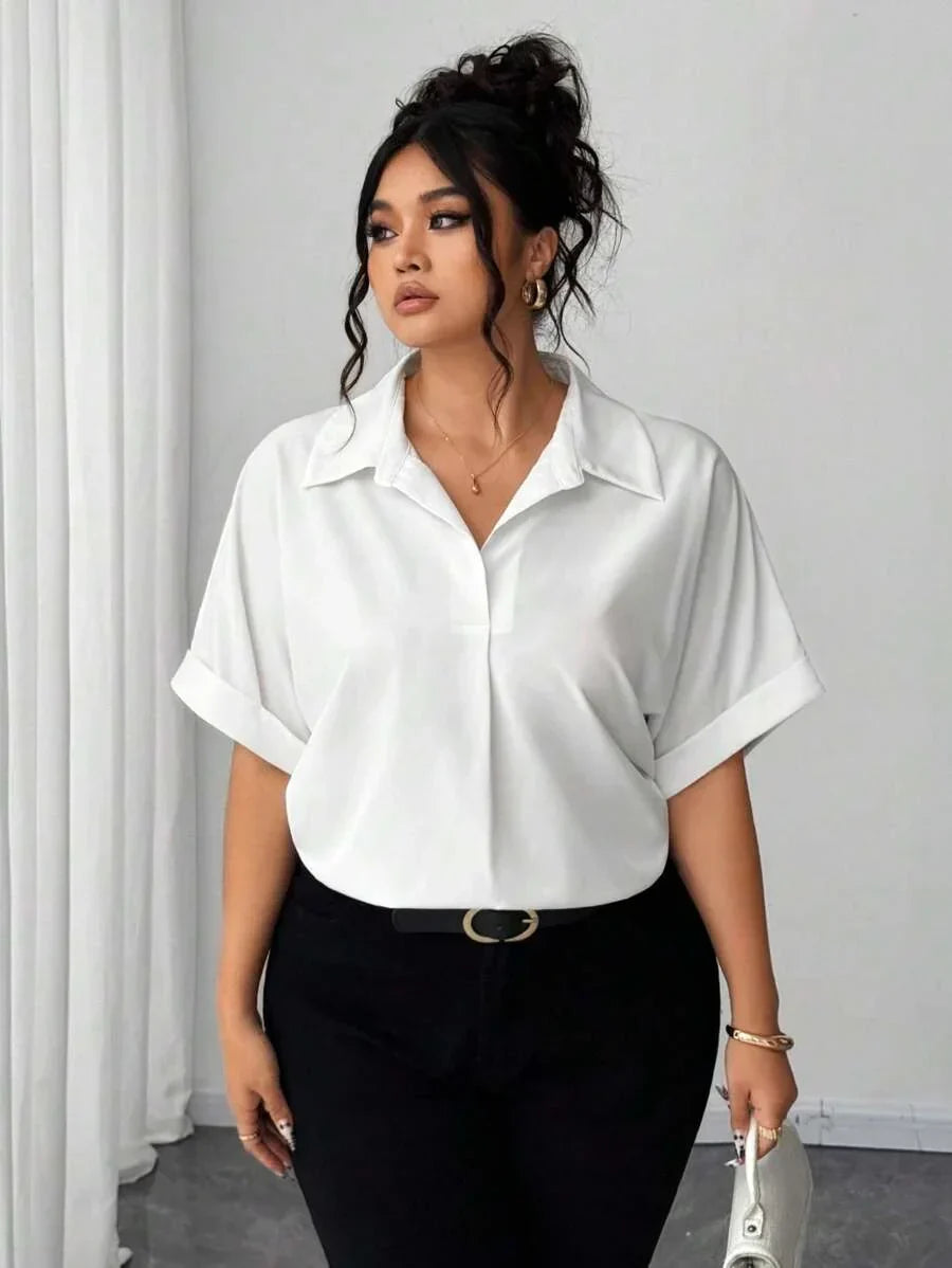 Camisa Abotonada con Manga Murciélago Talla Grande