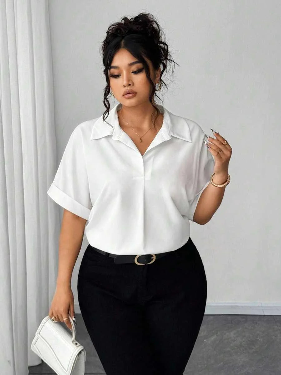 Camisa Abotonada con Manga Murciélago Talla Grande
