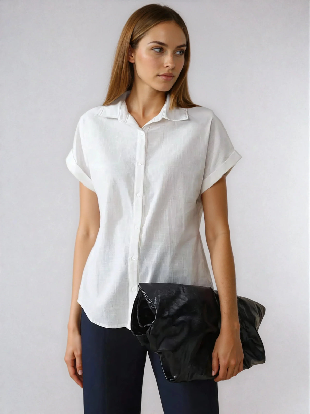 Casual Open-Collar Batwing Sleeve Shirt