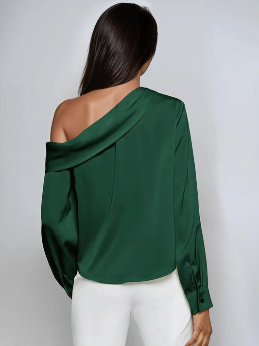 Blusa Satinada Drapeada con Fruncidos