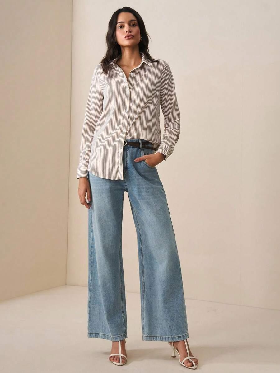 Camicia a righe a maniche lunghe con bottoni