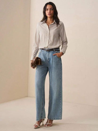 Camicia a righe a maniche lunghe con bottoni