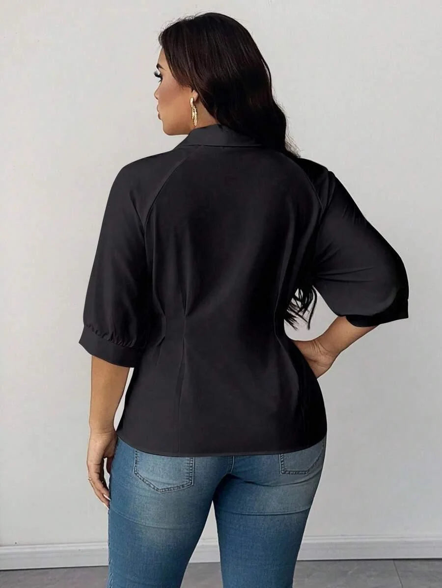 Plus Size Blouse with Gathered Neck and Waist