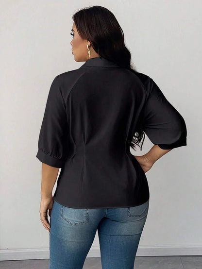 Plus Size Blouse with Gathered Neck and Waist