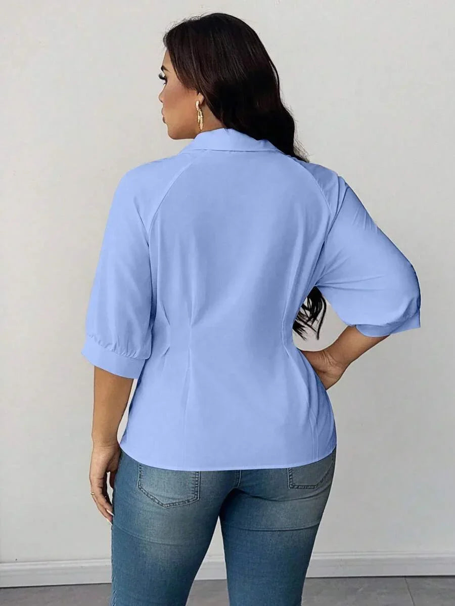 Plus Size Blouse with Gathered Neck and Waist