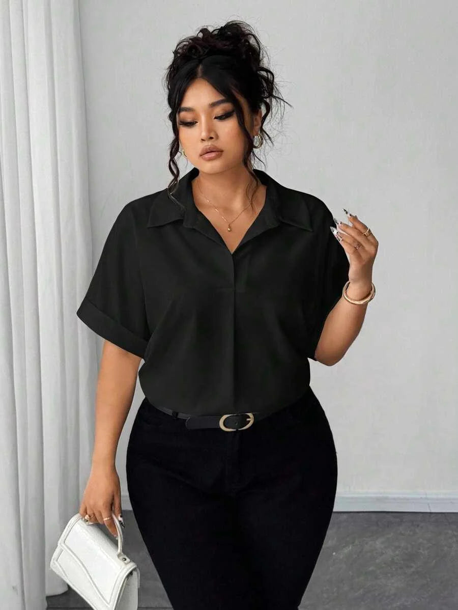 Camisa Abotonada con Manga Murciélago Talla Grande