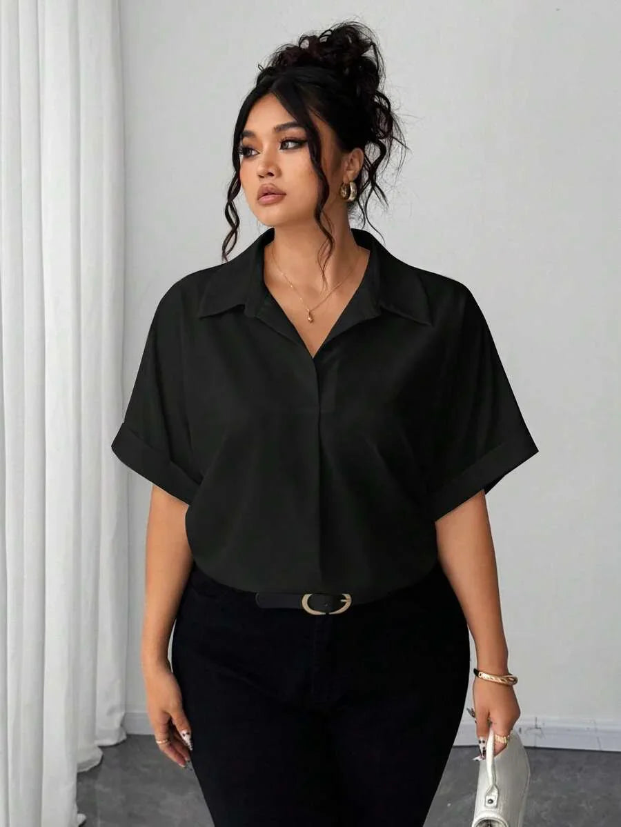 Camisa Abotonada con Manga Murciélago Talla Grande