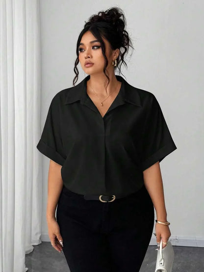 Camisa Abotonada con Manga Murciélago Talla Grande