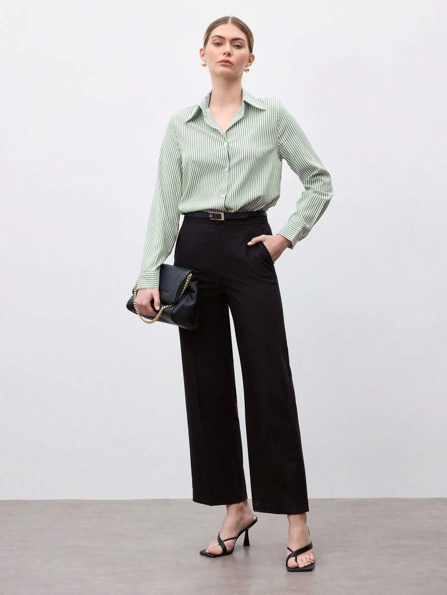 Camicia a righe a maniche lunghe con bottoni