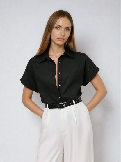Casual Open-Collar Batwing Sleeve Shirt