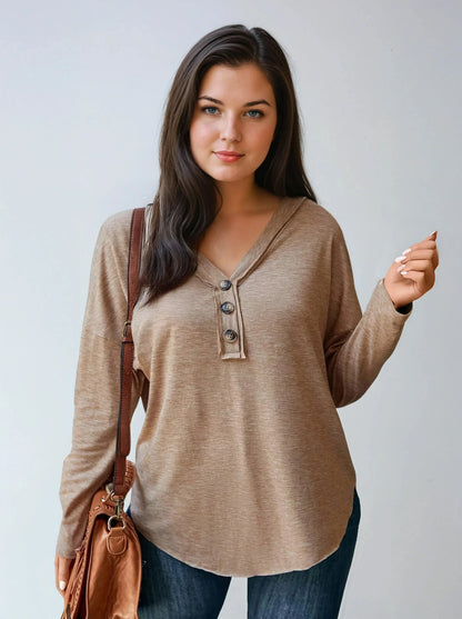 Camisa Oversize con Cuello en V Talla Grande