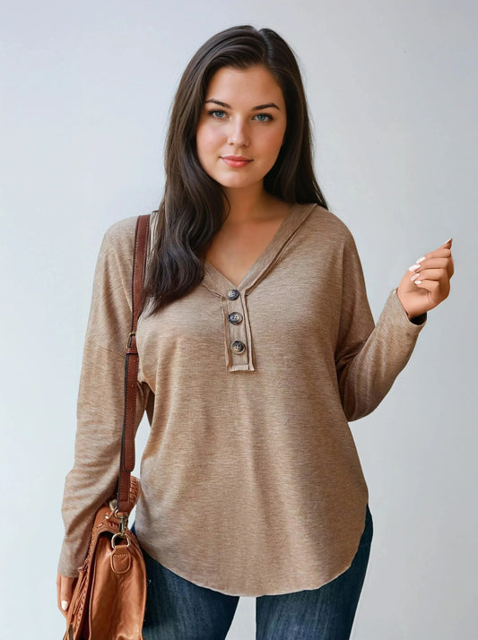 Camisa Oversize con Cuello en V Talla Grande