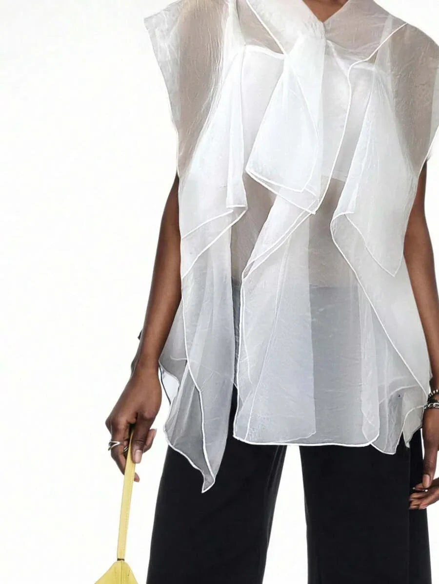 Blusa Boho con Volantes y Paneles de Malla