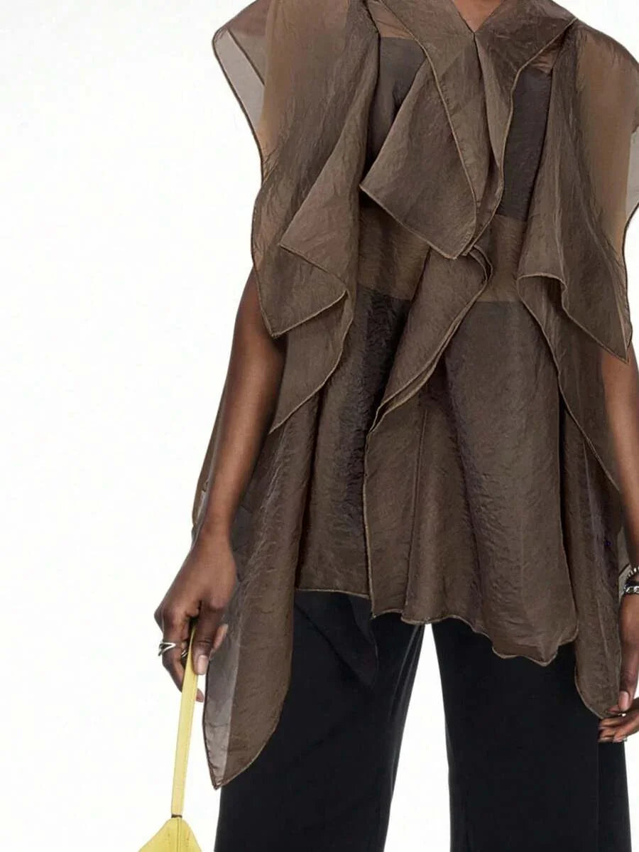 Blusa Boho con Volantes y Paneles de Malla